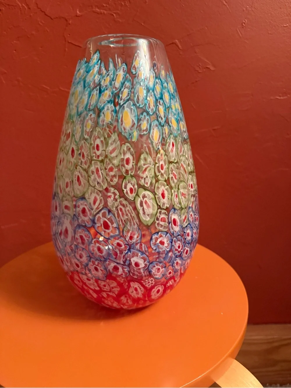 Pier 1 Millefiori Floral Glass Vase in Red, Blue, Green, Cream